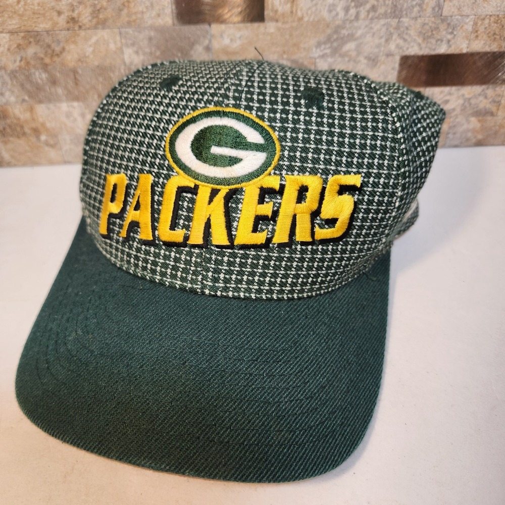 Vintage Green Bay Packers Logo Athletic NFL Pro Line Snapback Hat Green Textured